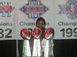 The Skins are one of the greatest teams in the NFL, as demonstrated by the 3 shiny objects Icy is standing behind.